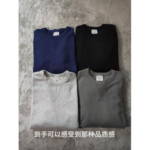 重磅純棉美式復古日系圓領套頭衛衣秋季休閒寬松黑灰色男女打底衫