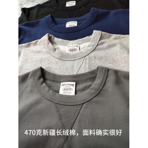 重磅純棉美式復古日系圓領套頭衛衣秋季休閒寬松黑灰色男女打底衫