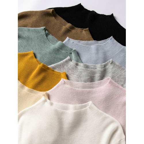 希區向簡約氛圍感基礎針織衫半高領內搭打底衫套頭針織上衣早春女