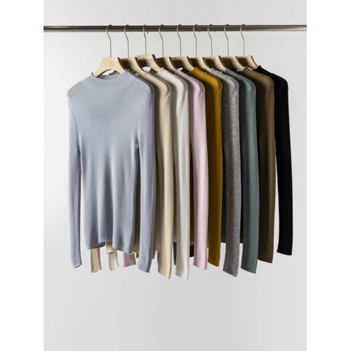 希區向簡約氛圍感基礎針織衫半高領內搭打底衫套頭針織上衣早春女