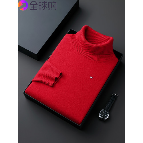 湯米希凱利男士高領針織毛衣秋冬季新款時尚寬松100%純羊毛打底衫
