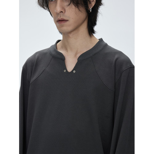 CATSSTAC V領分割線基礎打底衫男純色簡約cleanfit休閒內搭長袖