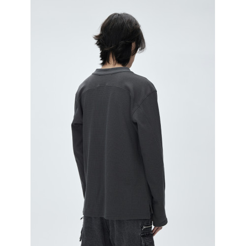 CATSSTAC V領分割線基礎打底衫男純色簡約cleanfit休閒內搭長袖