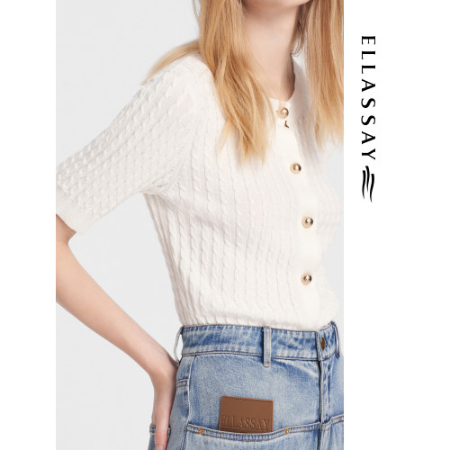 ELLASSAY歌力思春夏新款棉感莫代爾白色打底衫內搭上衣針織衫女