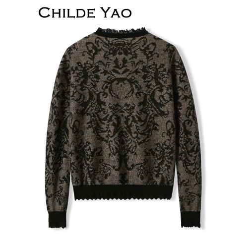 Childe Yao棉羊毛針織衫女高級感2024新款秋冬提花打底衫套頭毛衣