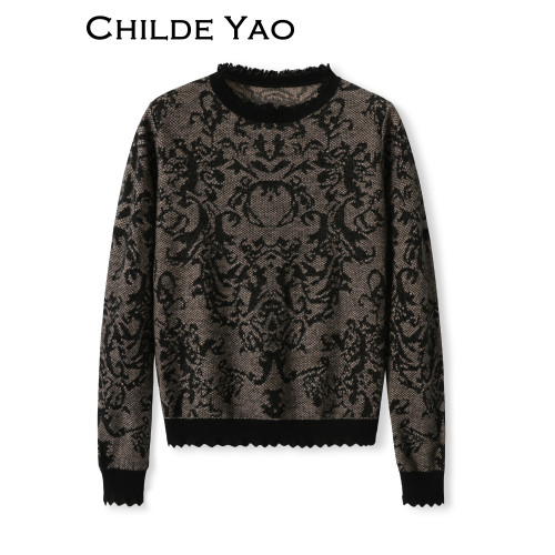Childe Yao棉羊毛針織衫女高級感2024新款秋冬提花打底衫套頭毛衣