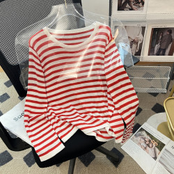 【旅行藝術】100萊賽爾天絲春夏新款休閒長袖條紋針織衫女打底衫