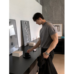 碧捨韓版男士高級感針織衫休閒寬松百搭短袖透氣輕熟半高領打底衫