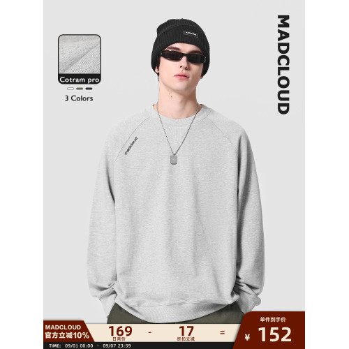 Madcloud|Cotram-pro™長絨棉系列美式套頭打底衫純色圓領衛衣男