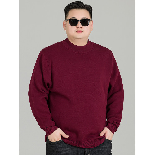 胖子寬松半高領加絨加厚毛衣打底衫冬季加大碼男士純棉保暖針織衫