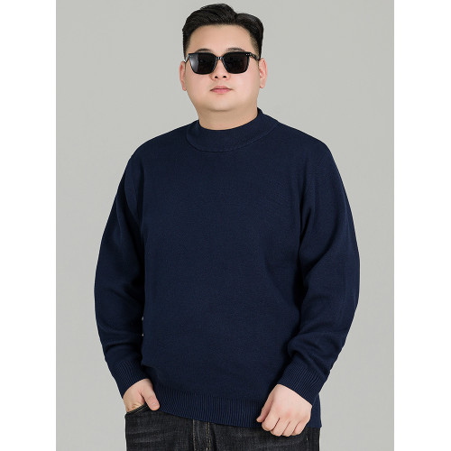 胖子寬松半高領加絨加厚毛衣打底衫冬季加大碼男士純棉保暖針織衫