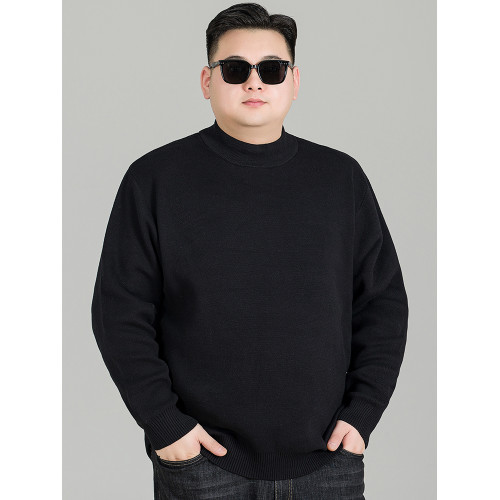 胖子寬松半高領加絨加厚毛衣打底衫冬季加大碼男士純棉保暖針織衫