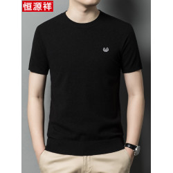 恒源祥100純羊絨衫男短袖圓領薄款毛衣男士半袖針織打底衫羊毛衫