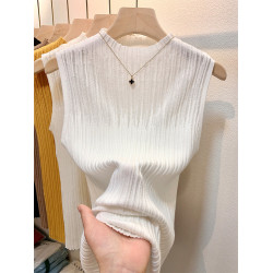 潮牌2025夏季無袖套頭針織打底衫女士胸前鏤空款上衣修身內搭背心