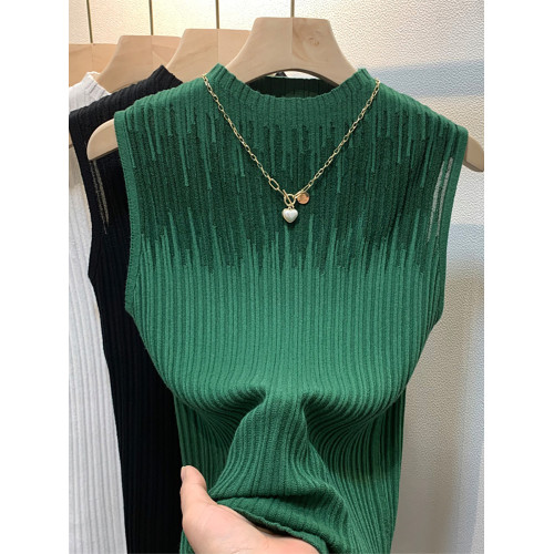 潮牌2025夏季無袖套頭針織打底衫女士胸前鏤空款上衣修身內搭背心