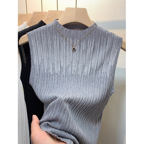 潮牌2025夏季無袖套頭針織打底衫女士胸前鏤空款上衣修身內搭背心