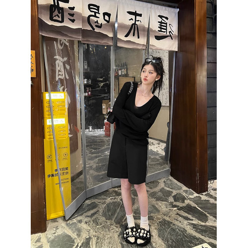 GD DUCK復古西裝五分褲女短褲小個子秋季高腰寬松顯瘦a字濶腿中褲