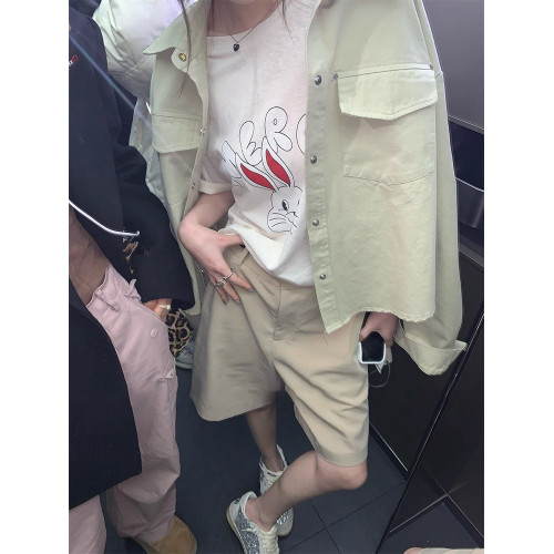 GD DUCK復古西裝五分褲女短褲小個子秋季高腰寬松顯瘦a字濶腿中褲