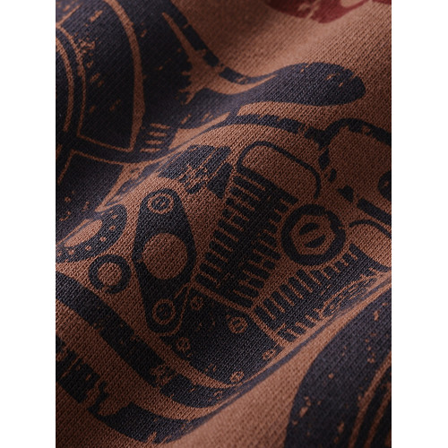 春季420克重磅純棉美式復古機車印花衛衣男圓領加絨加厚打底衫潮