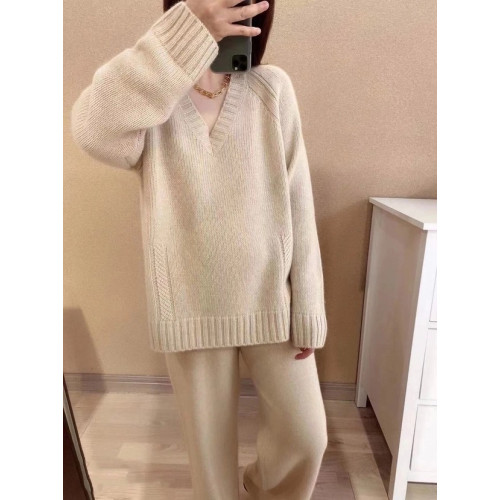 秋冬羊絨衫女V領毛衣寬松套頭純色長袖上衣慵懶羊毛針織打底衫