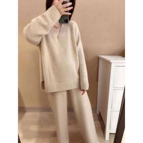 秋冬羊絨衫女V領毛衣寬松套頭純色長袖上衣慵懶羊毛針織打底衫