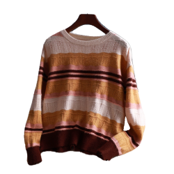 【MS系列】百搭長袖毛衣韓版條紋拼接寬松針織打底衫外穿 111