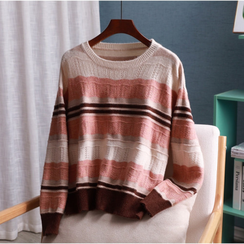 【MS系列】百搭長袖毛衣韓版條紋拼接寬松針織打底衫外穿 111