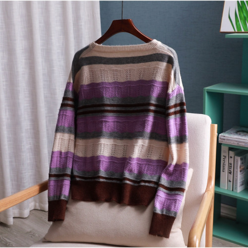 【MS系列】百搭長袖毛衣韓版條紋拼接寬松針織打底衫外穿 111