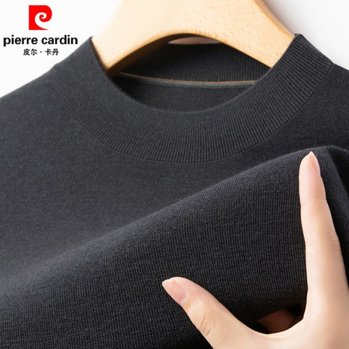 皮爾卡丹2025春秋新款高檔羊毛衫男薄款半高領純色毛衣針織打底衫