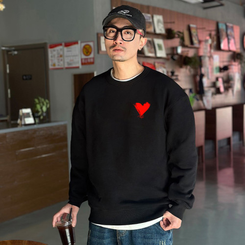 倉石一樹春秋冬季愛心圓領衛衣男2025新款純棉寬松加絨打底衫潮牌