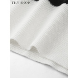 TKY SHOP圓領黑白條紋短袖針織衫女秋季寬松簡約打底衫休閒薄上衣