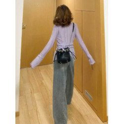 法式紫色飄帶鏤空針織衫罩衫上衣氣質純欲風顯瘦秋季新款打底衫女