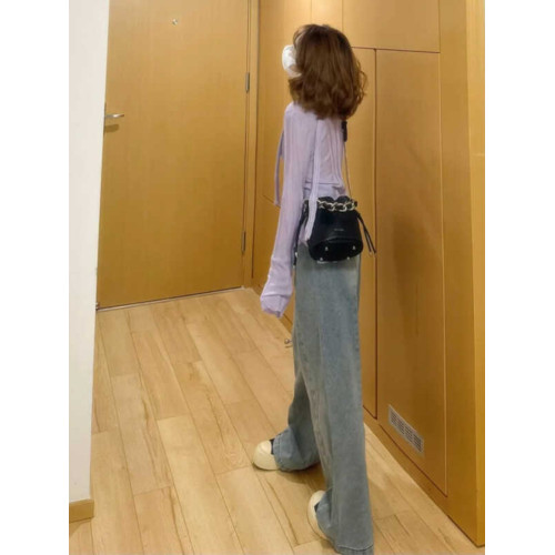 法式紫色飄帶鏤空針織衫罩衫上衣氣質純欲風顯瘦秋季新款打底衫女