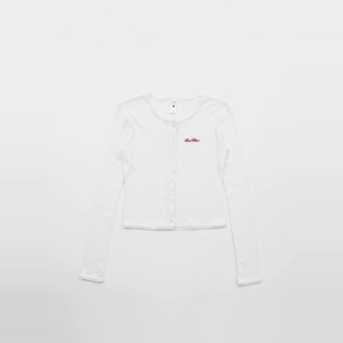 badblood圓領針織開衫女辣妹純欲蕾絲吊帶愛心刺綉長袖打底衫