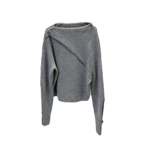 店艾諾絲羊毛針織衫打底衫女冬季2023年新品圓領設計感灰色毛衣