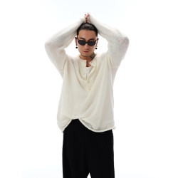 Shizukaumi24通勤百搭親膚好穿廓形亨利領馬海毛針織打底衫毛衣男