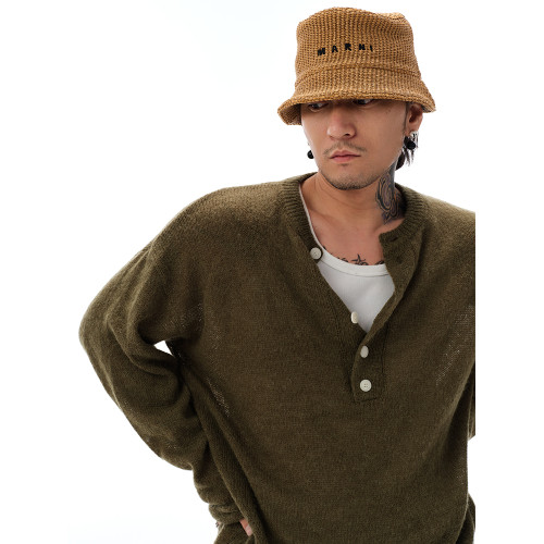 Shizukaumi24通勤百搭親膚好穿廓形亨利領馬海毛針織打底衫毛衣男