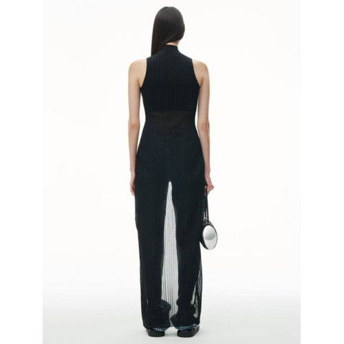 TWOTWINSTYLE設計感小立領無袖純色打底衫修身高開叉背心針織上衣