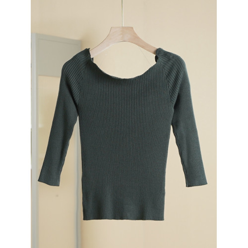 【一系列】2024秋設計感百搭甜美緊身顯瘦針織打底衫品牌折釦女裝