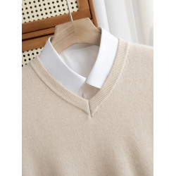 秋冬新款100%純羊毛衫男V領毛衣休閒大碼百搭純色羊絨針織打底衫