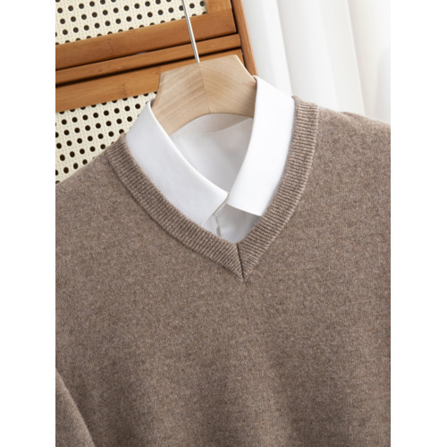 秋冬新款100%純羊毛衫男V領毛衣休閒大碼百搭純色羊絨針織打底衫