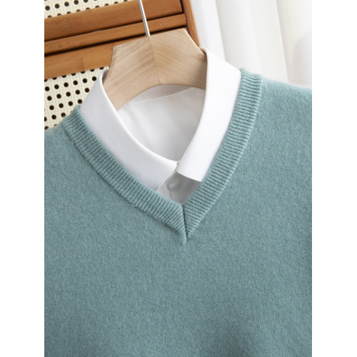 秋冬新款100%純羊毛衫男V領毛衣休閒大碼百搭純色羊絨針織打底衫