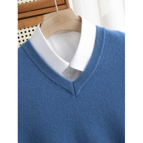 秋冬新款100%純羊毛衫男V領毛衣休閒大碼百搭純色羊絨針織打底衫