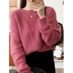 秋冬新款羊絨衫女圓領百搭落肩毛衣套頭韓版純羊毛打底衫簡約針織