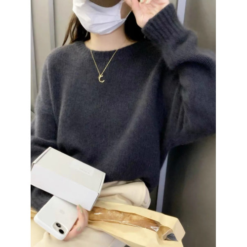 秋冬新款羊絨衫女圓領百搭落肩毛衣套頭韓版純羊毛打底衫簡約針織