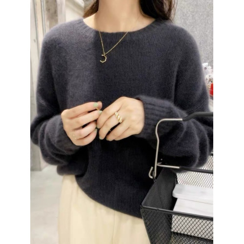 秋冬新款羊絨衫女圓領百搭落肩毛衣套頭韓版純羊毛打底衫簡約針織