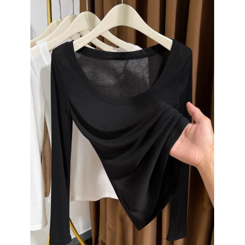 大領口薄款打底衫女2025新款低胸性感洋氣緊身針織內搭小衫秋上衣