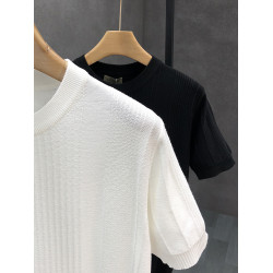 MUSONMU白色提花短袖毛衣男款夏季薄款打底衫男士潮牌半袖針織衫