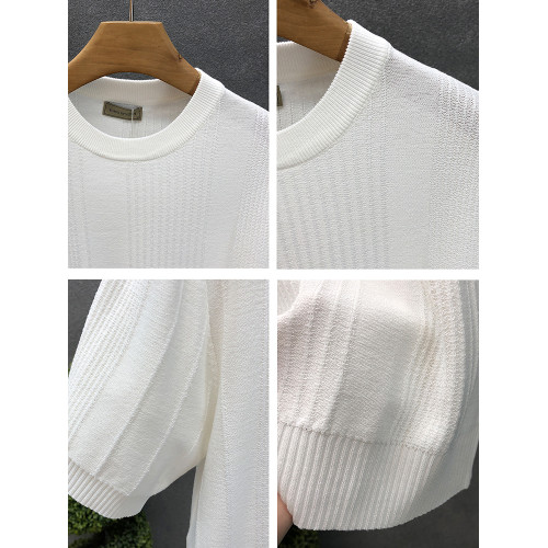 MUSONMU白色提花短袖毛衣男款夏季薄款打底衫男士潮牌半袖針織衫