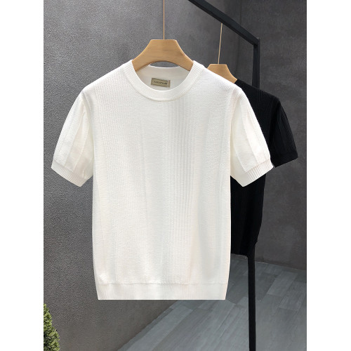 MUSONMU白色提花短袖毛衣男款夏季薄款打底衫男士潮牌半袖針織衫